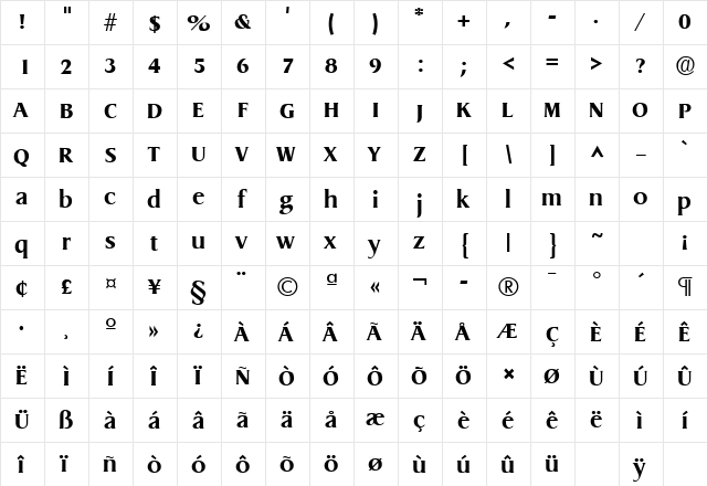 Dragon Bold  glyph index