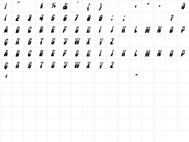 Will Italic Regular  glyph index