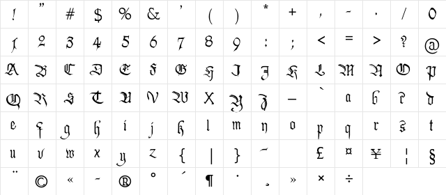 Oil of Boil Regular  glyph index