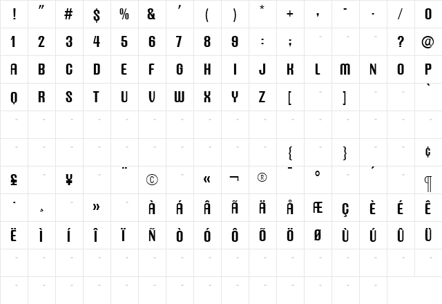 QuestMedium Roman  glyph index