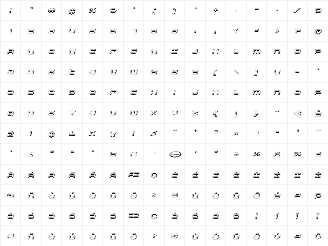 Nextwave 3D Italic Italic  glyph index