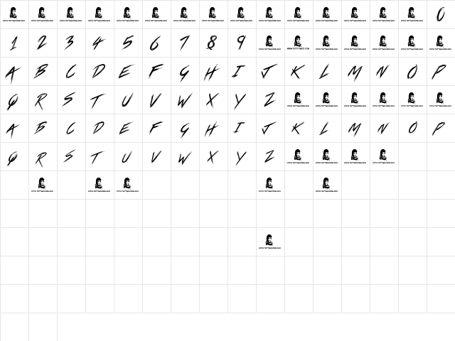 Crazy Metro Regular  glyph index