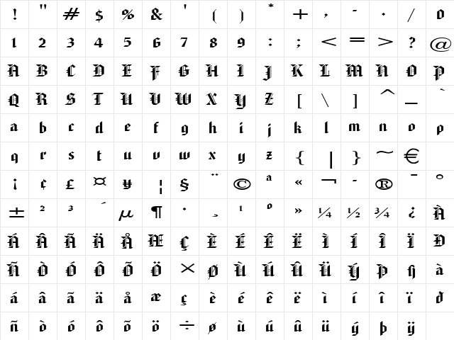 Gothic32Extended Normal  glyph index
