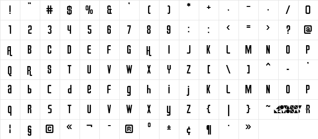 Airport Regular  glyph index
