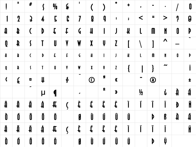 Asia-BO Regular  glyph index