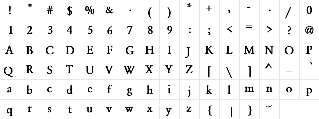 Yearlind Bold  glyph index