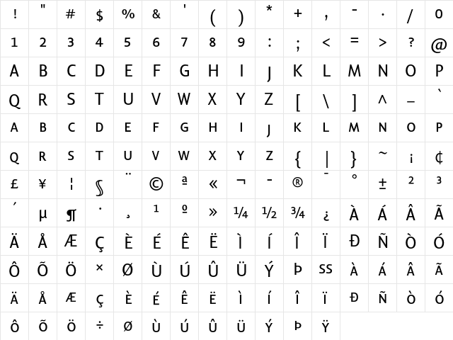 Lisboa SC Regular  glyph index