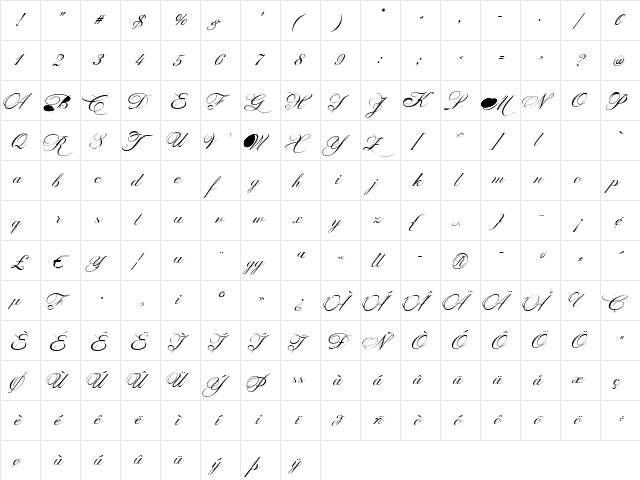 PrintsCharming Regular  glyph index