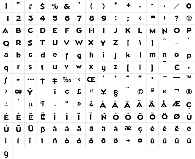 Napoli-Bold Regular  glyph index