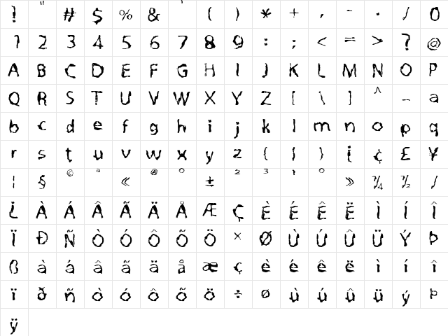Quo Vadis Quasimodo Regular  glyph index