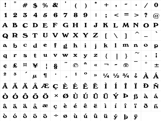 Windz Regular  glyph index