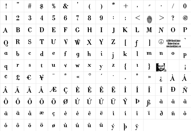 CantabileDemi Regular  glyph index