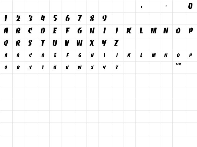 Bankrupt Regular  glyph index