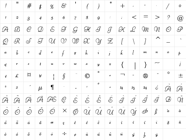 Liberate Bold  glyph index