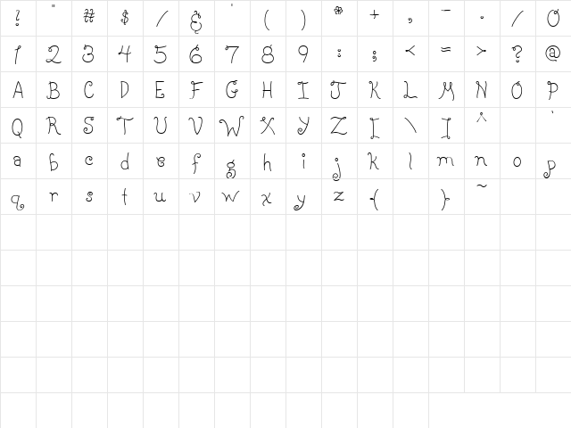 LD Charming Regular  glyph index