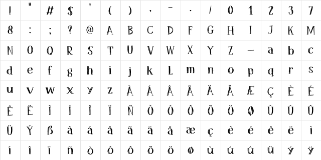 DK Office Squeeze Regular  glyph index