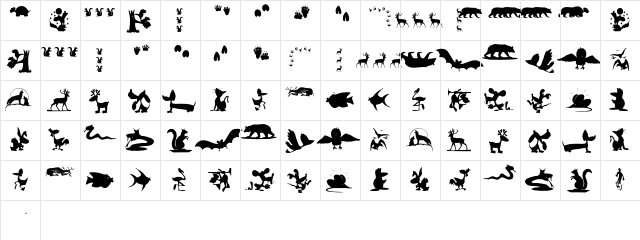 AnimalShadowsDrei Regular  glyph index