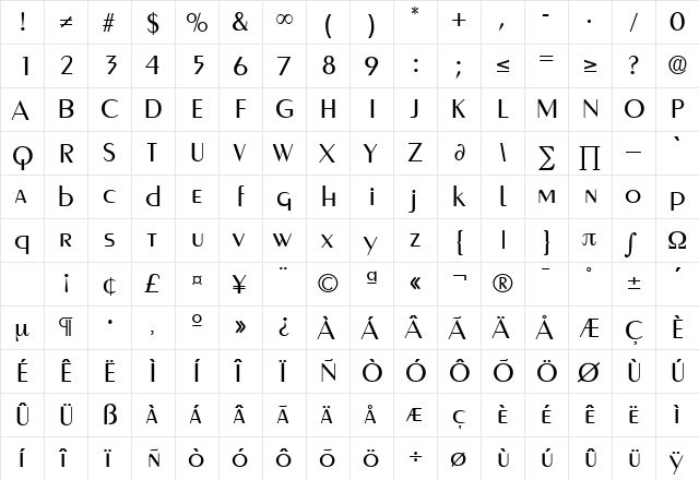 Greyhound DB Regular  glyph index