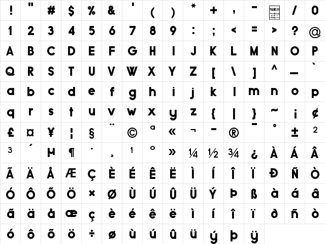 Typo Grotesk Black Regular  glyph index