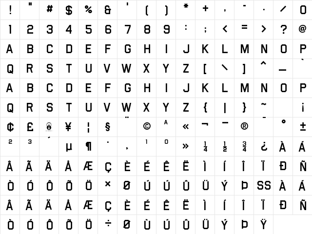 Airborne II Regular  glyph index