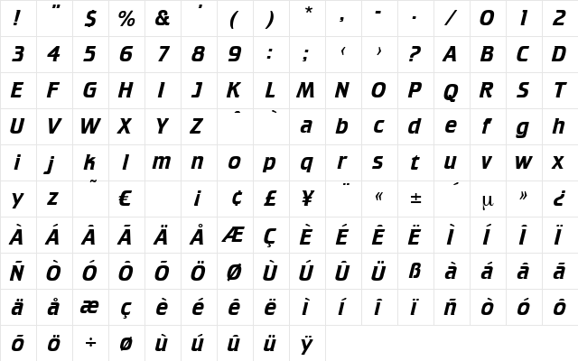 Stuttgart Regular  glyph index