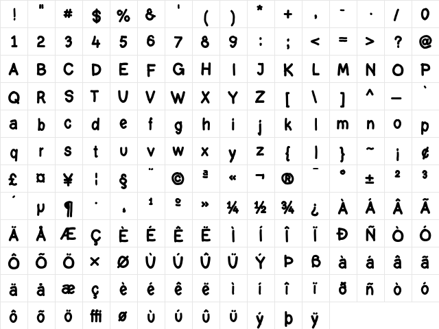 Layout Bold  glyph index