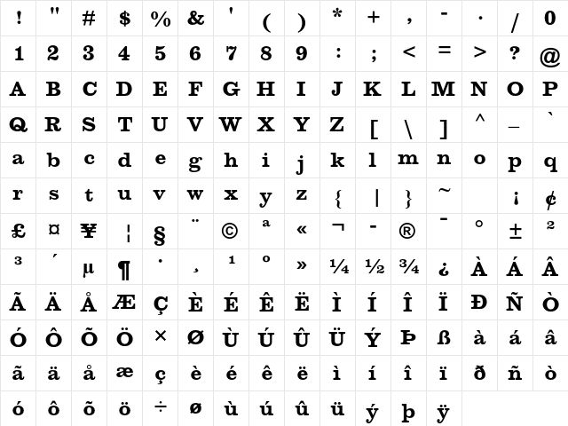 New Clarendon MT Std Bold  glyph index