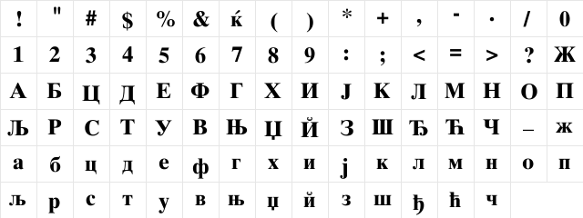 CYDutchB Regular  glyph index