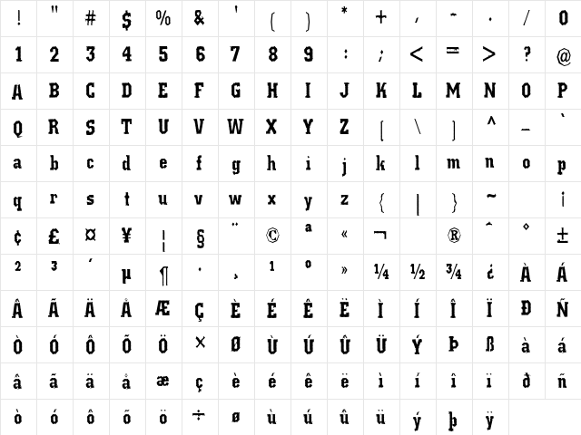 Rat Man Bane Regular  glyph index