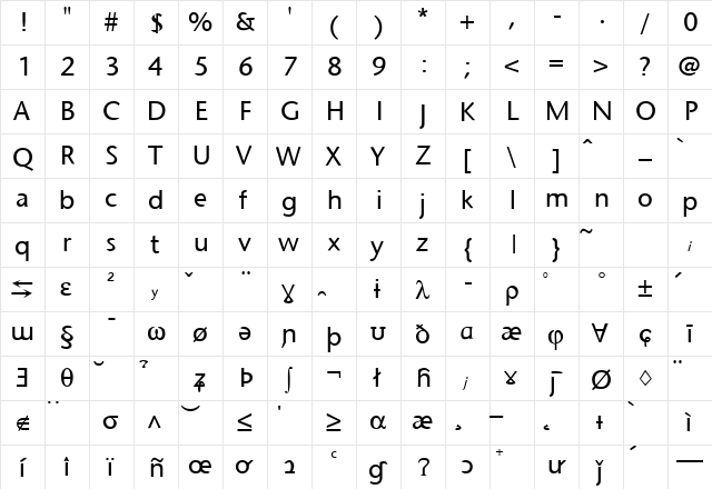 SapirSans Regular  glyph index