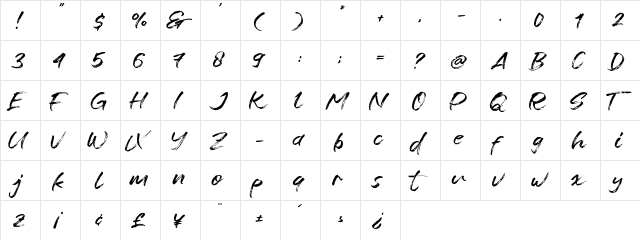 Fontrue Regular  glyph index