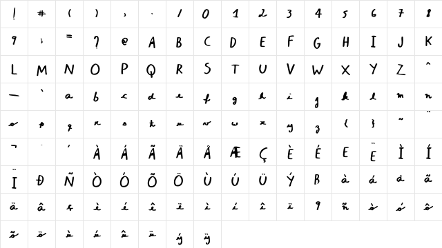 01Kinder Regular  glyph index
