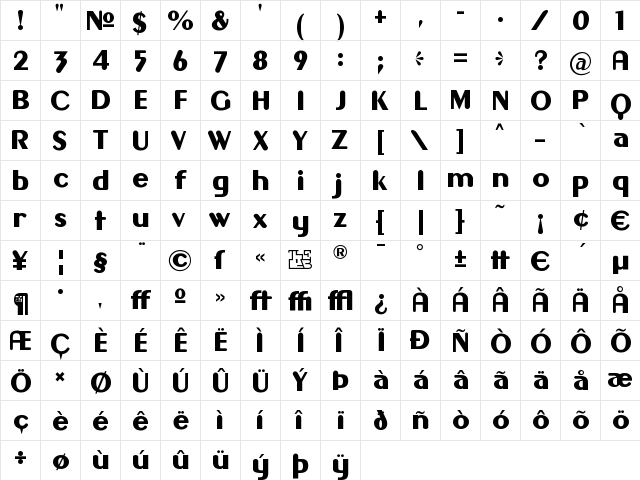 Gilgongo Regular  glyph index