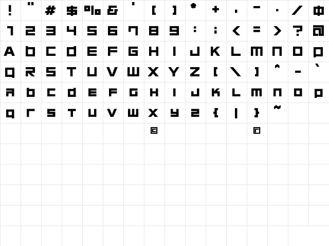 Chubu 08 Normal Regular  glyph index
