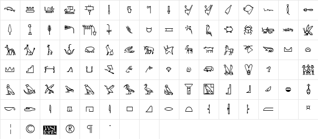 KingTut-Too Regular  glyph index