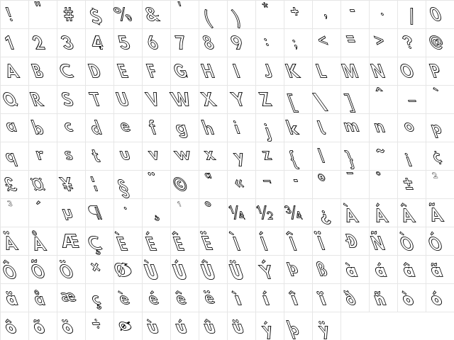 Hussar Simple ExtConGhoOpObl3  glyph index