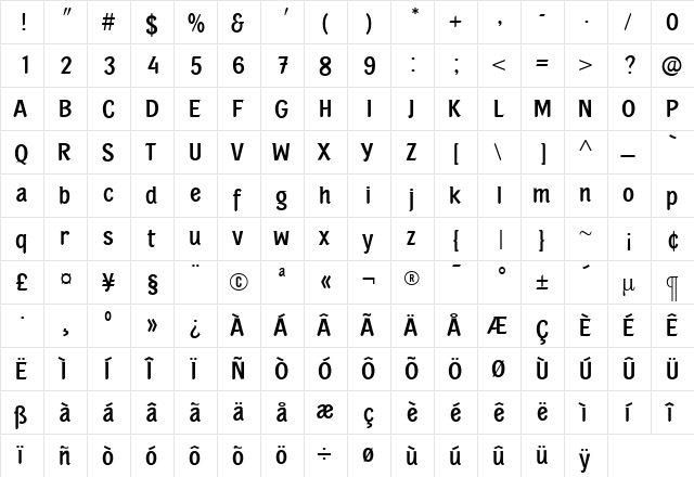 PortobelloLight Roman  glyph index