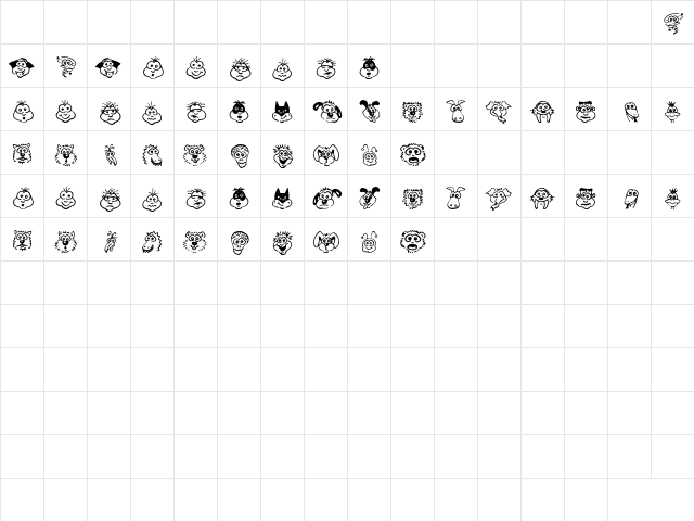 Kims Toons Regular  glyph index