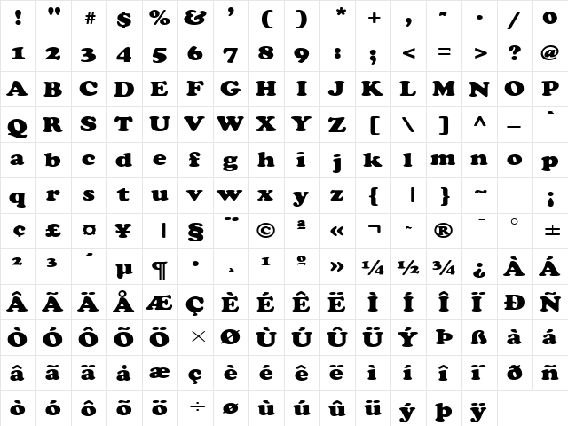 Cupid Wide Normal  glyph index