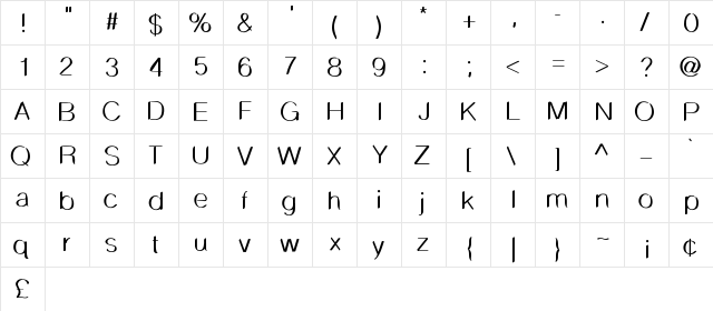 DelicateSansBold Bold  glyph index