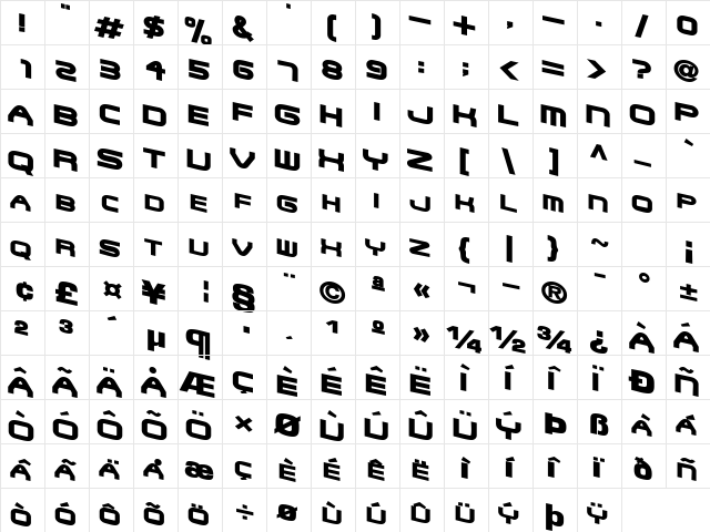 GoldCoastOutaControlSCapsSSK Bold  glyph index