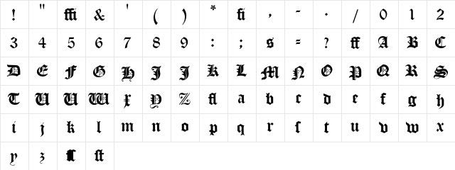 AncientBlackWF Regular  glyph index