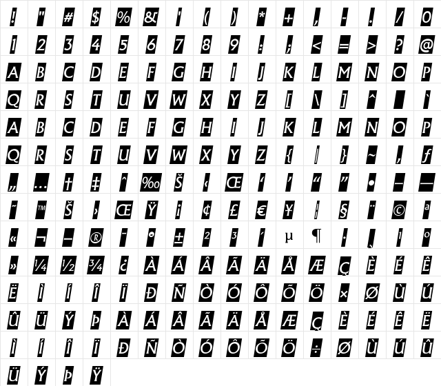 a_AlgidusCmObl Regular  glyph index