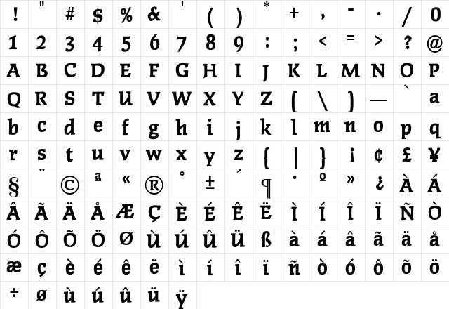Polaris Regular  glyph index