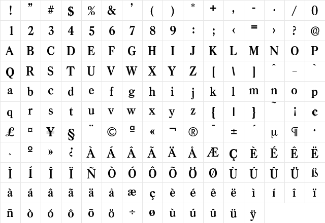 Casad-DemiBold Regular  glyph index