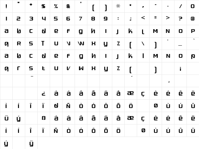 Quadaptor Regular  glyph index