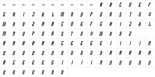 CRAWLER Italic Demo  glyph index