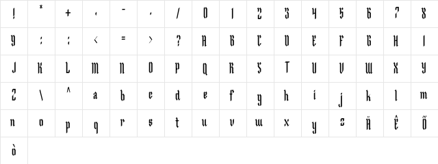 Malegroth Regular  glyph index