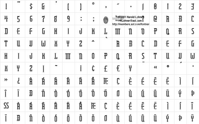 RubaiyatEngraved Regular  glyph index
