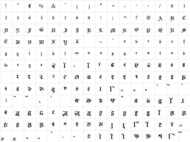 AkrutiOfficeTriveni Normal  glyph index